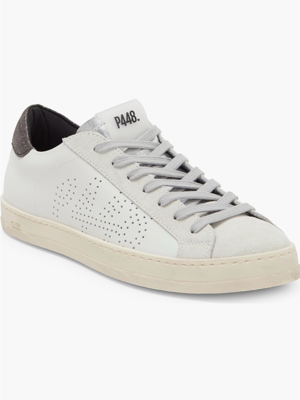 P448 Women’s White & Gray Low-Top Leather Sneaker